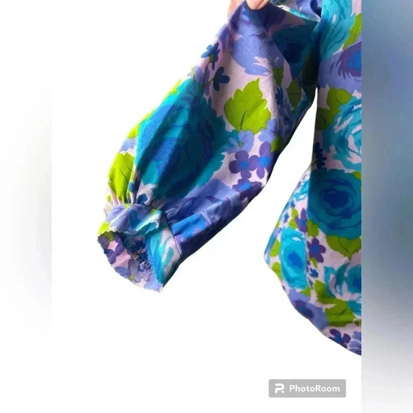 Retro vintage style HANDMADE woman’s pleated top floral BOLD pattern - Picture 3 of 9